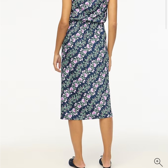 J Crew Floral Skirt Midi Blue Pink Purple Vine Silk Stretch Waistband NWT Med - Picture 4 of 7